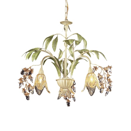 Huarco 3-Lght Chandelier In Seashell & Sage Grn W/Floral-shaped Glass